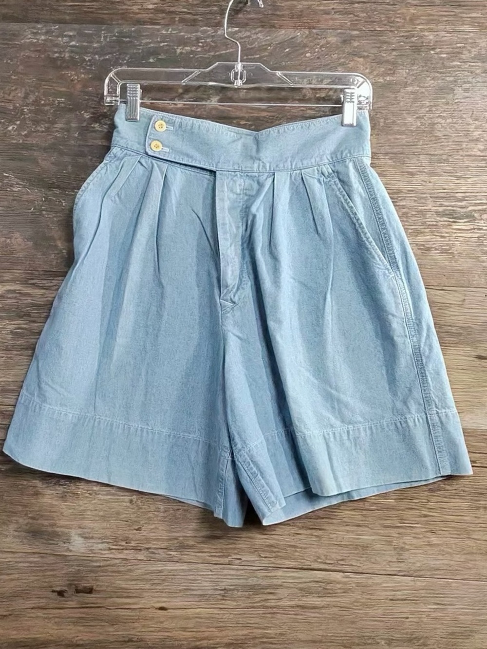 Calvin Klein Light Blue Pleated Denim Shorts